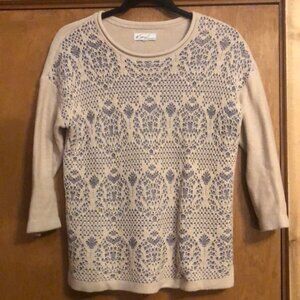 Kim Rogers lightweight 3/4 sleeve blue and cream sweater
